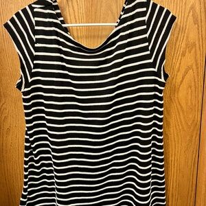 LOFT Black and White Striped Cap-Sleeve Top